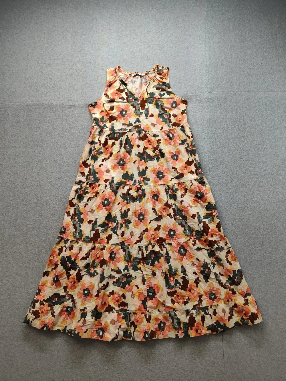 Sonoma Coral and Olive Floral Tiered Maxi Dress